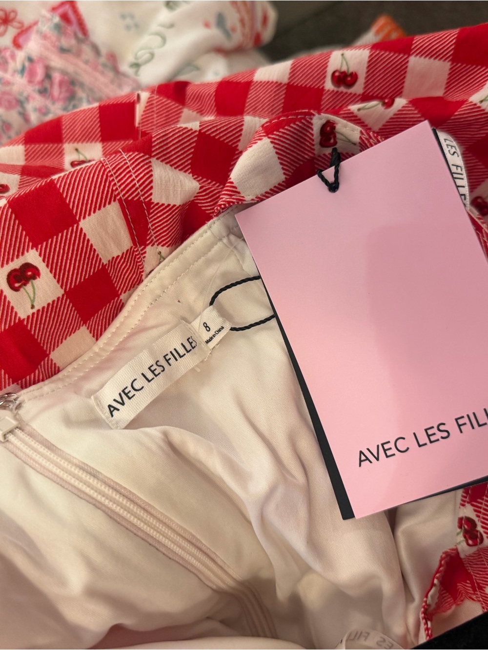 Avec Les Filles Cherry Red Gingham Dress NWT - Picture 5 of 5